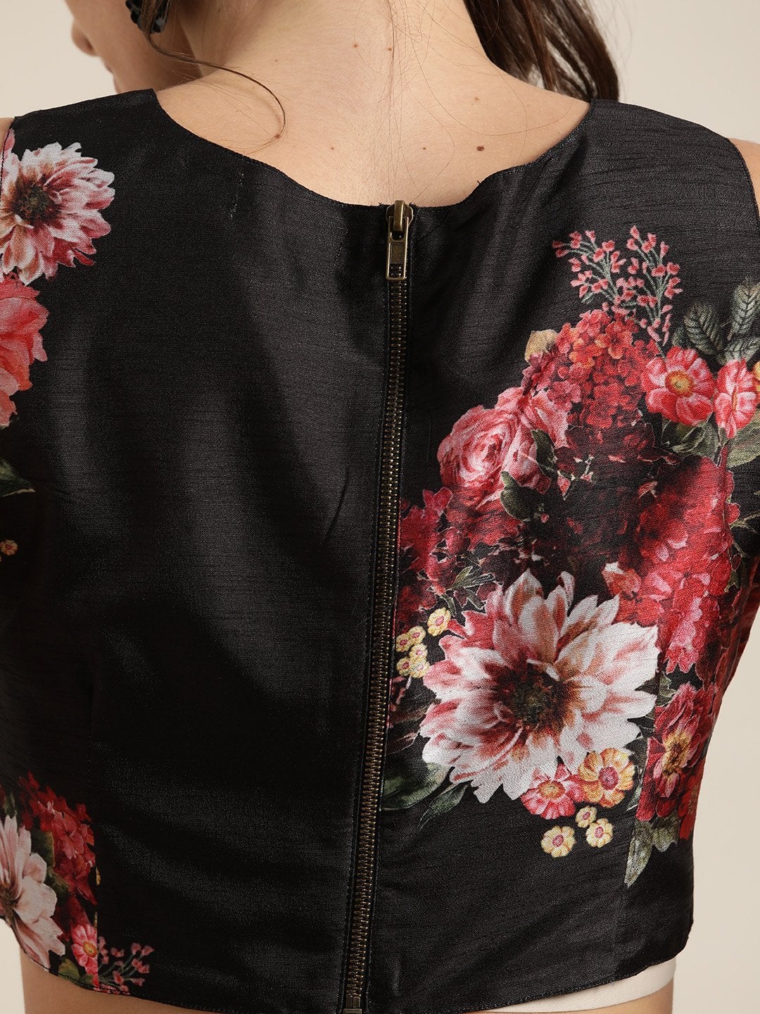 Women's Black Floral Sleeveless Crop Top