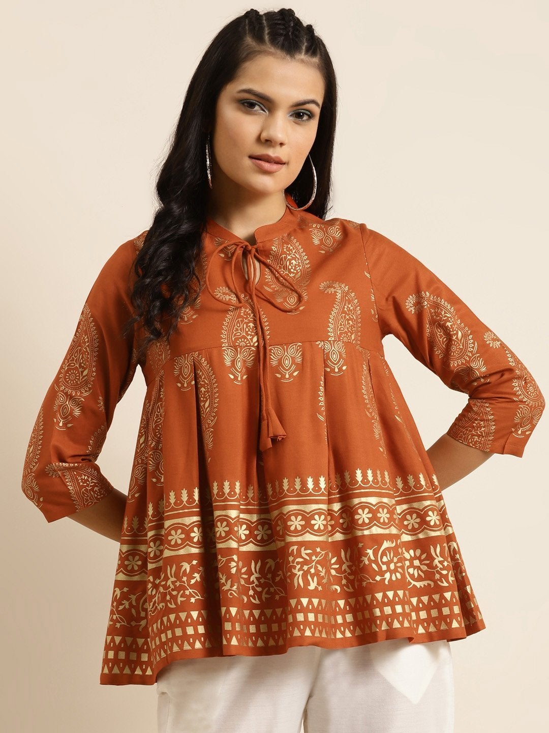 Women's Rust Paisely Foil Print Kali Top - SHAE