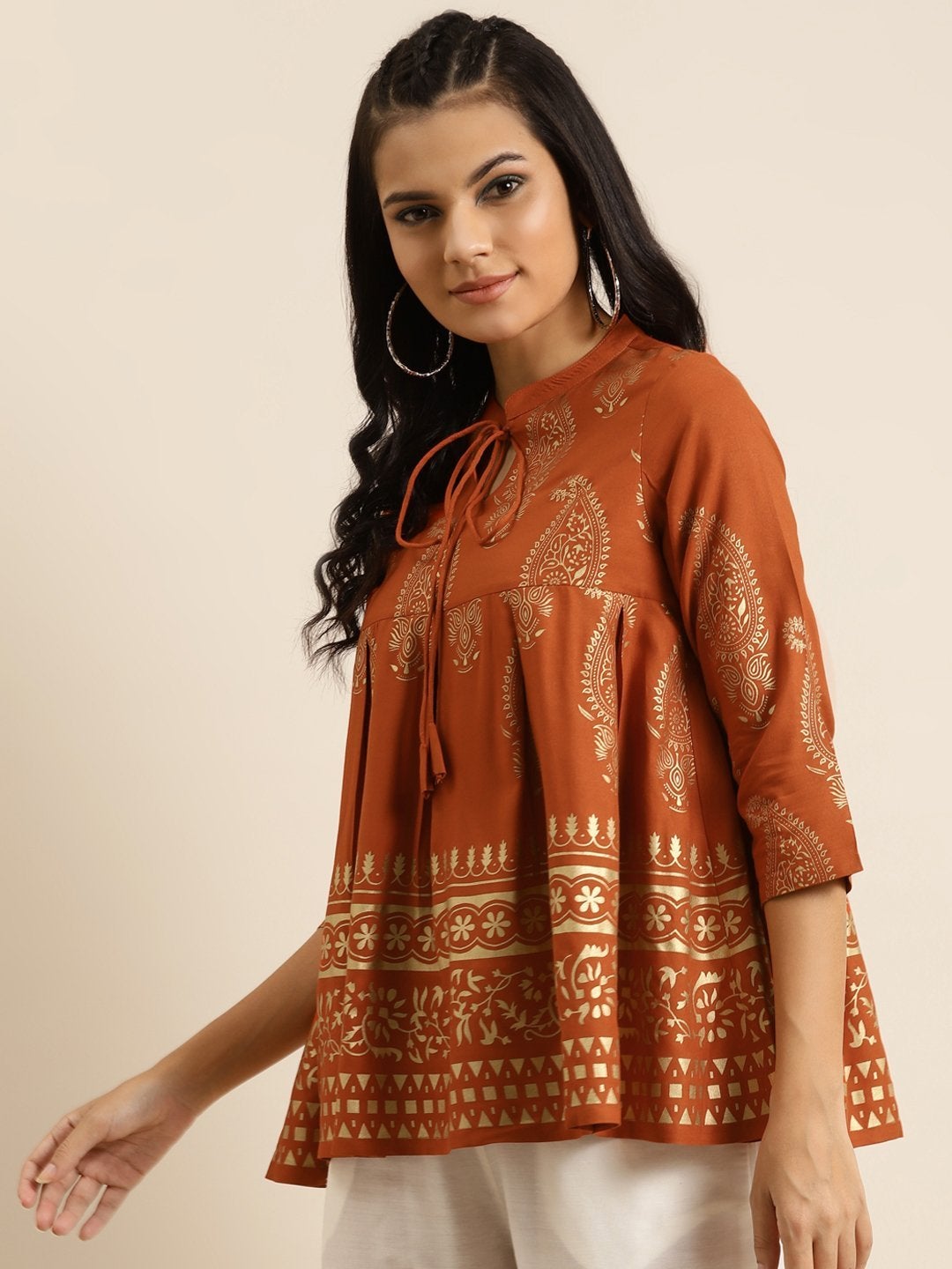 Women's Rust Paisely Foil Print Kali Top - SHAE