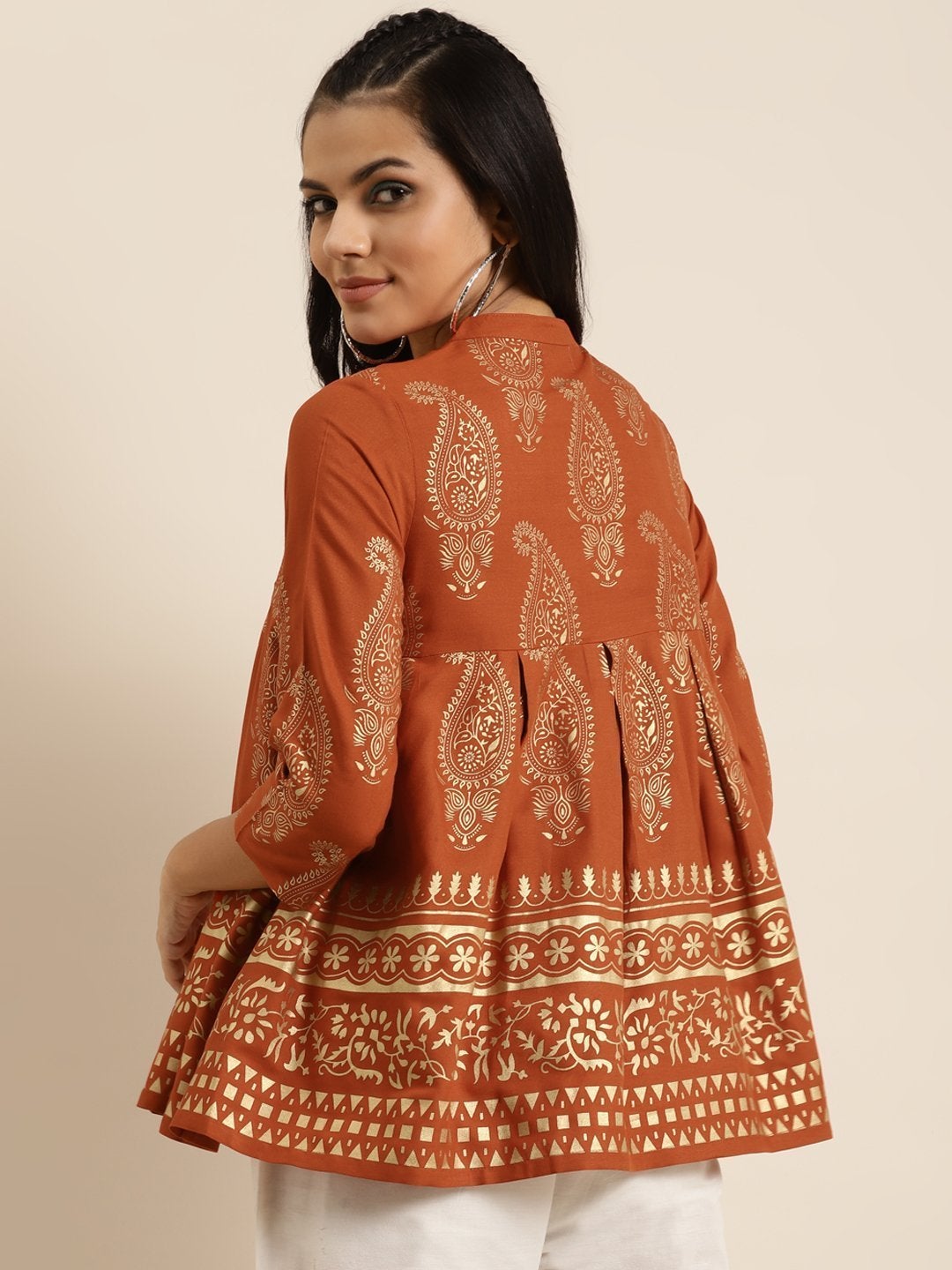 Women's Rust Paisely Foil Print Kali Top - SHAE