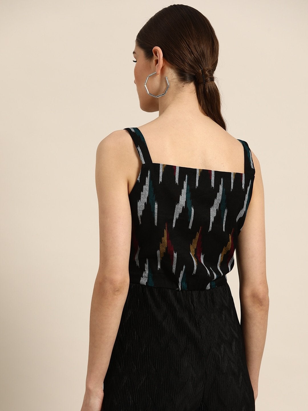Women's Black Ikat Strappy Crop Top