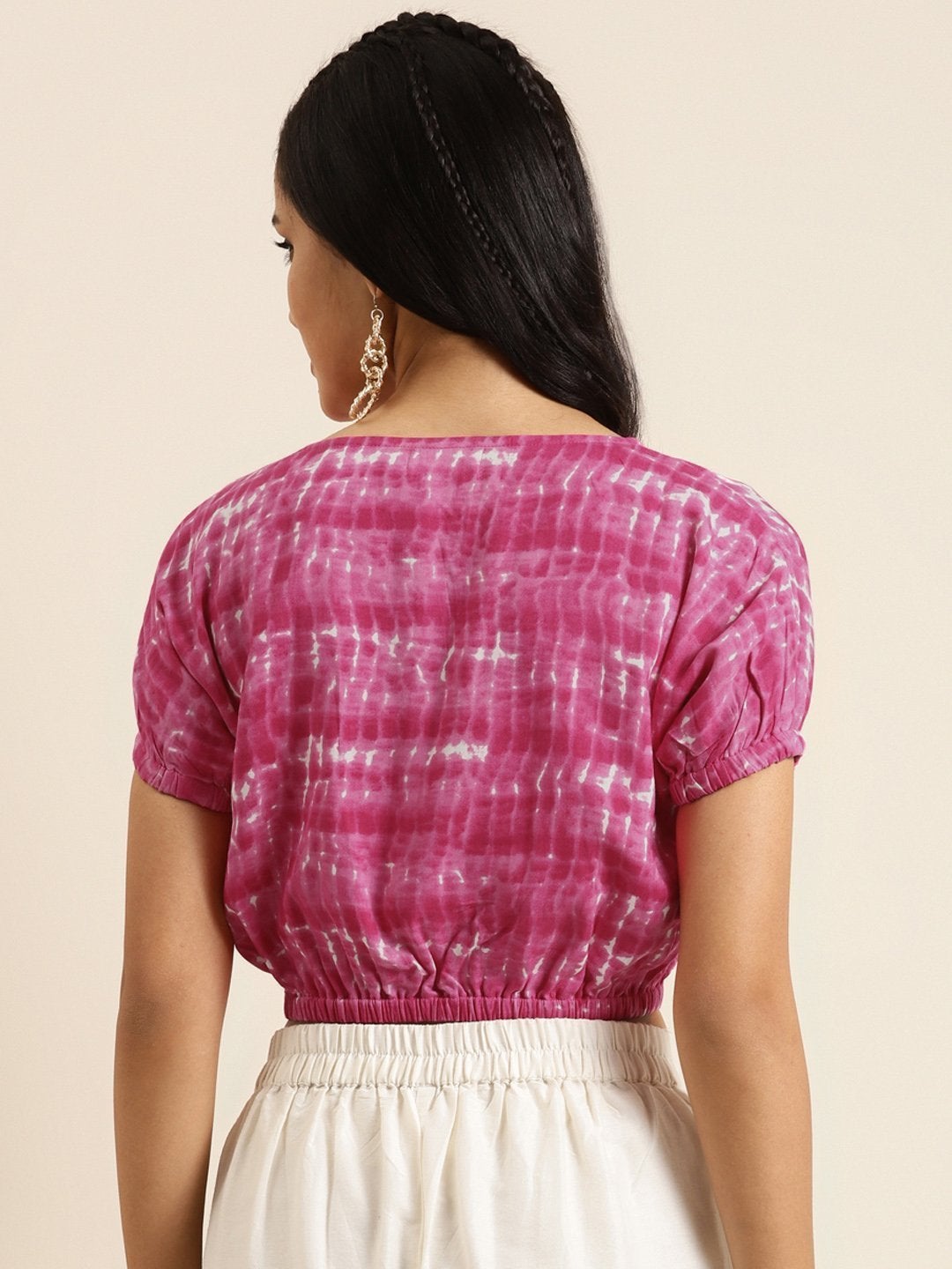 Women's Fuchsia Shibori Print Crop Top - SHAE