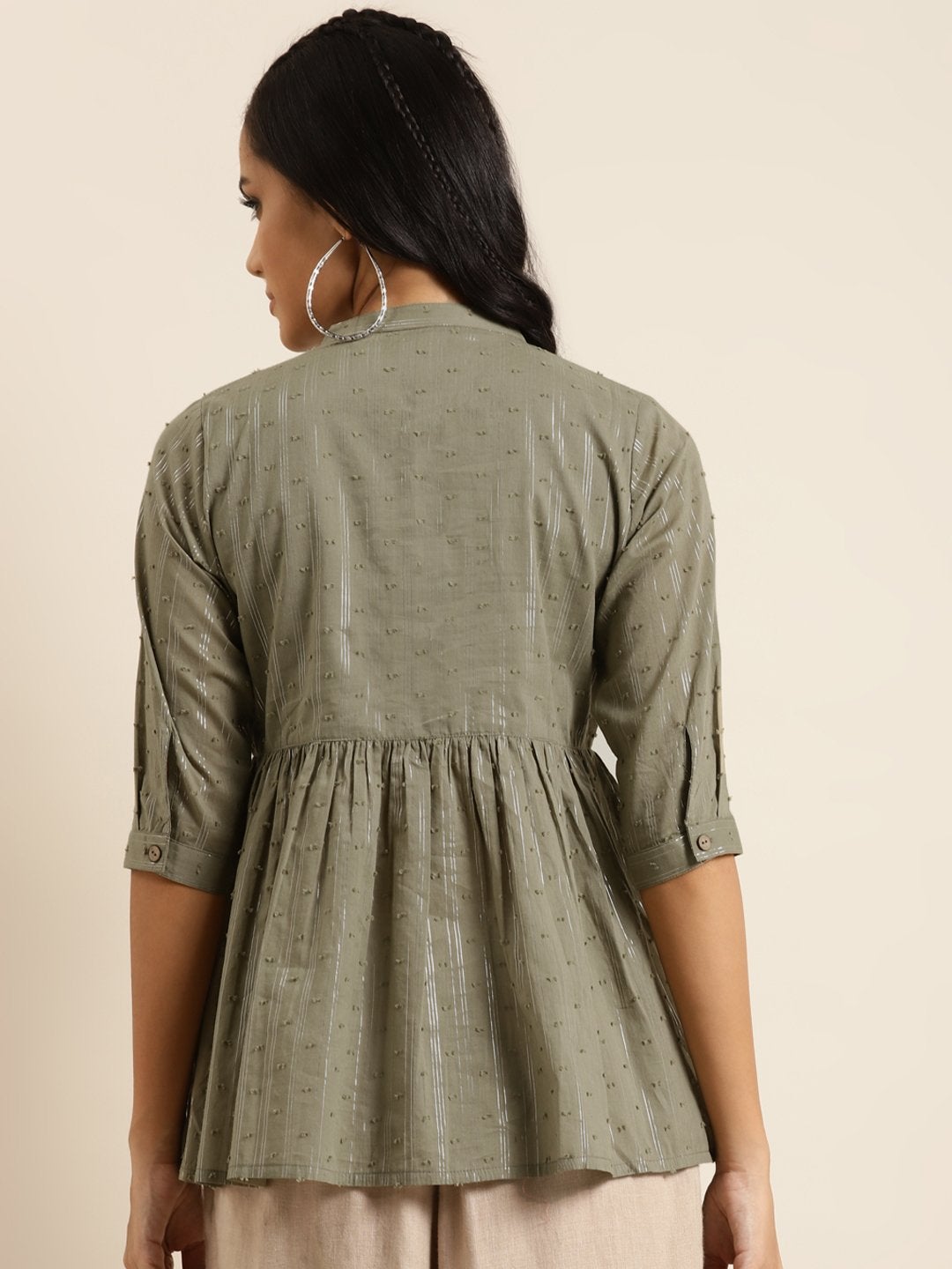 Women's Olive Front Button Gathered Top - SHAE