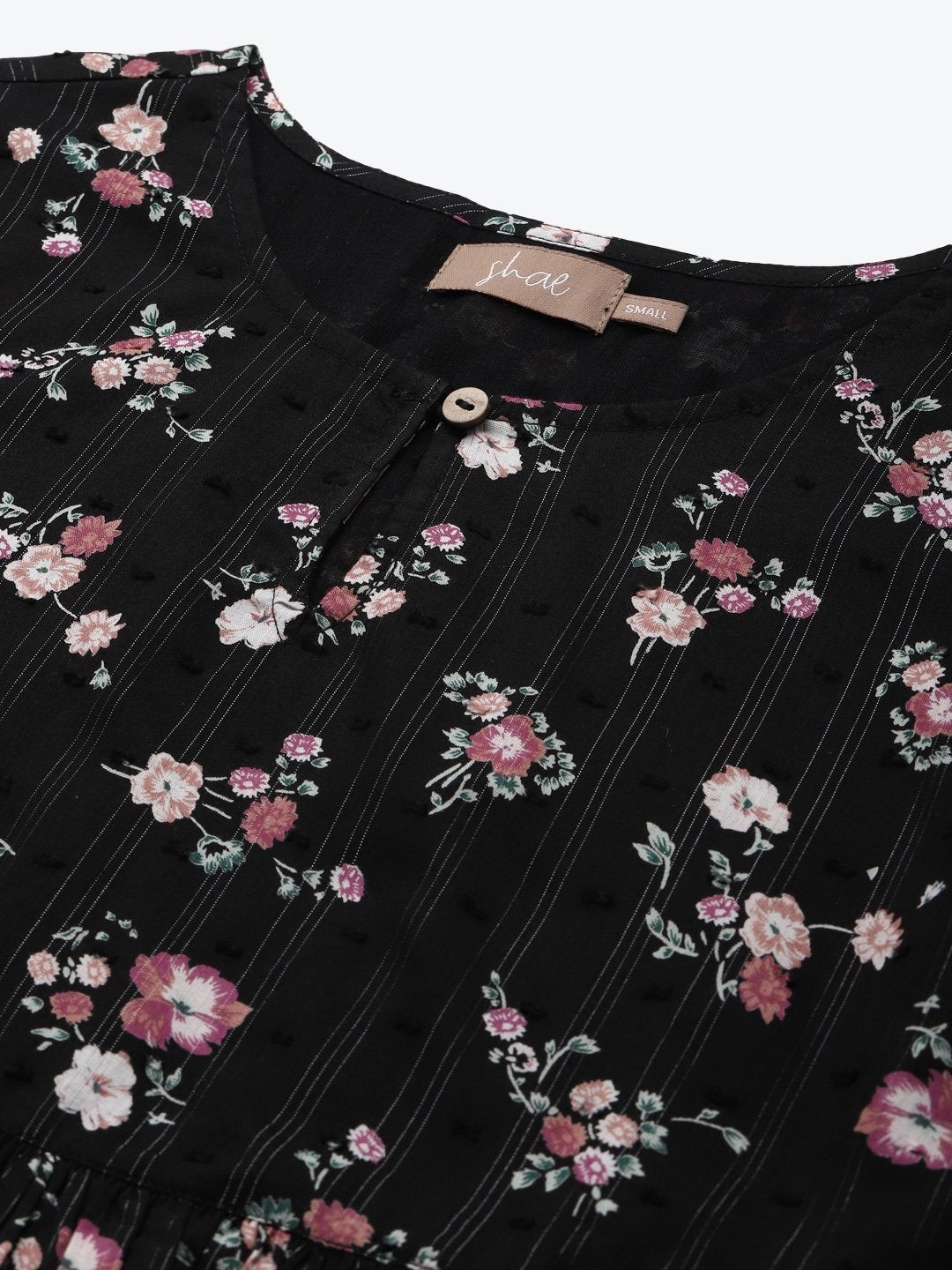 Women's Black Floral Front Keyhole Peplum Top