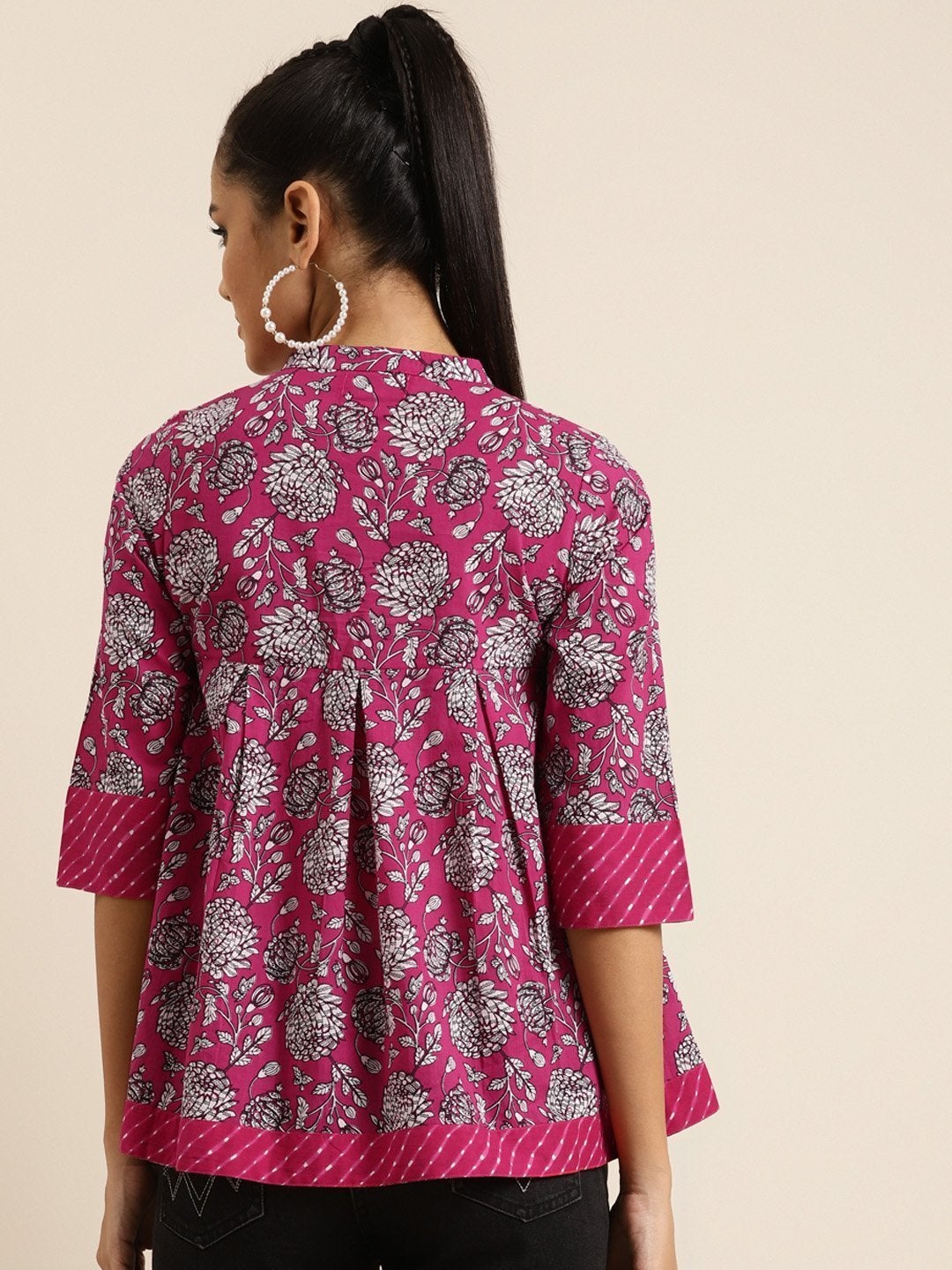 Women's Fuchsia Floral Box Pleat Top - SHAE