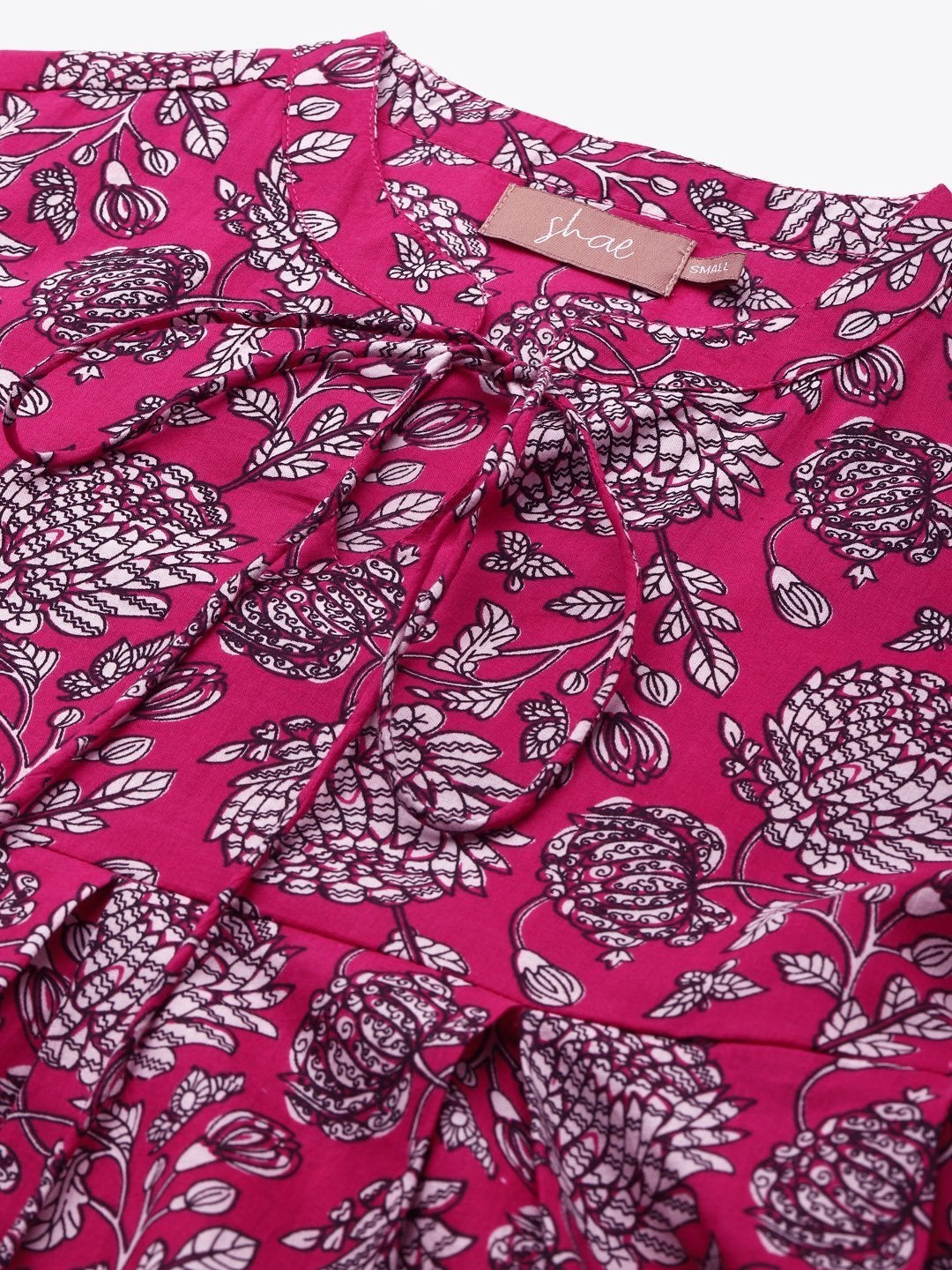 Women's Fuchsia Floral Box Pleat Top - SHAE