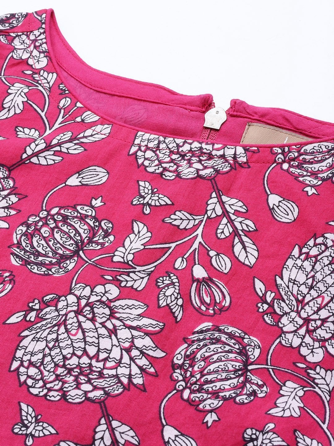 Women's Fuchsia Floral Sleeveless Crop Top