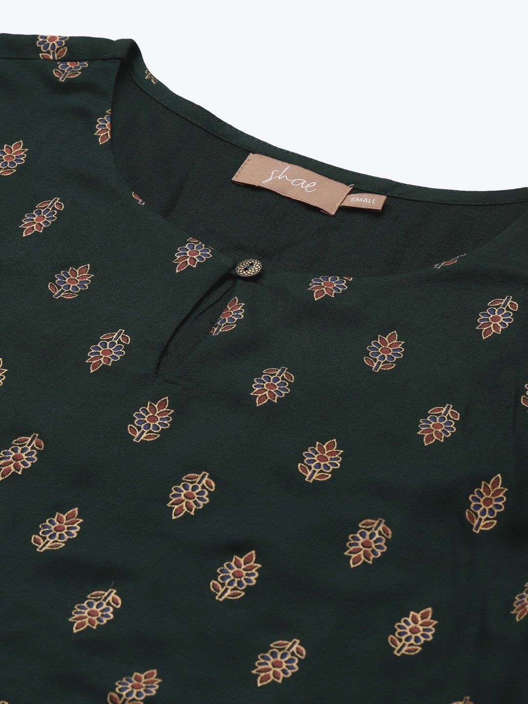 Women's Emerald Green Foil Print Peplum Top - SHAE