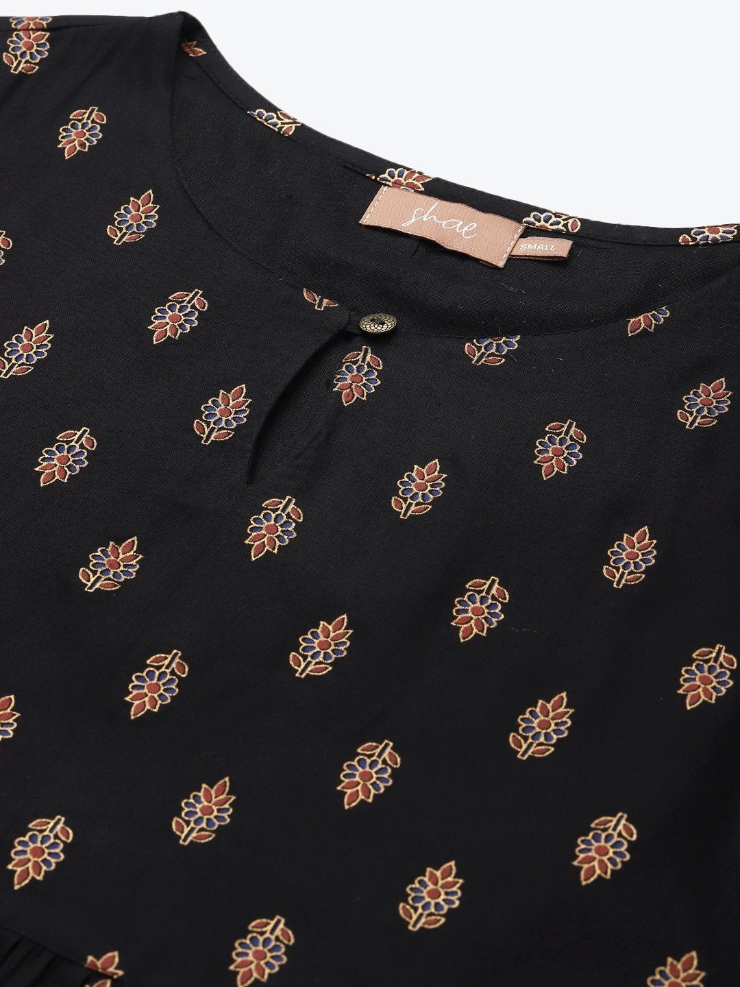 Women's Black Foil Print Peplum Top - SHAE