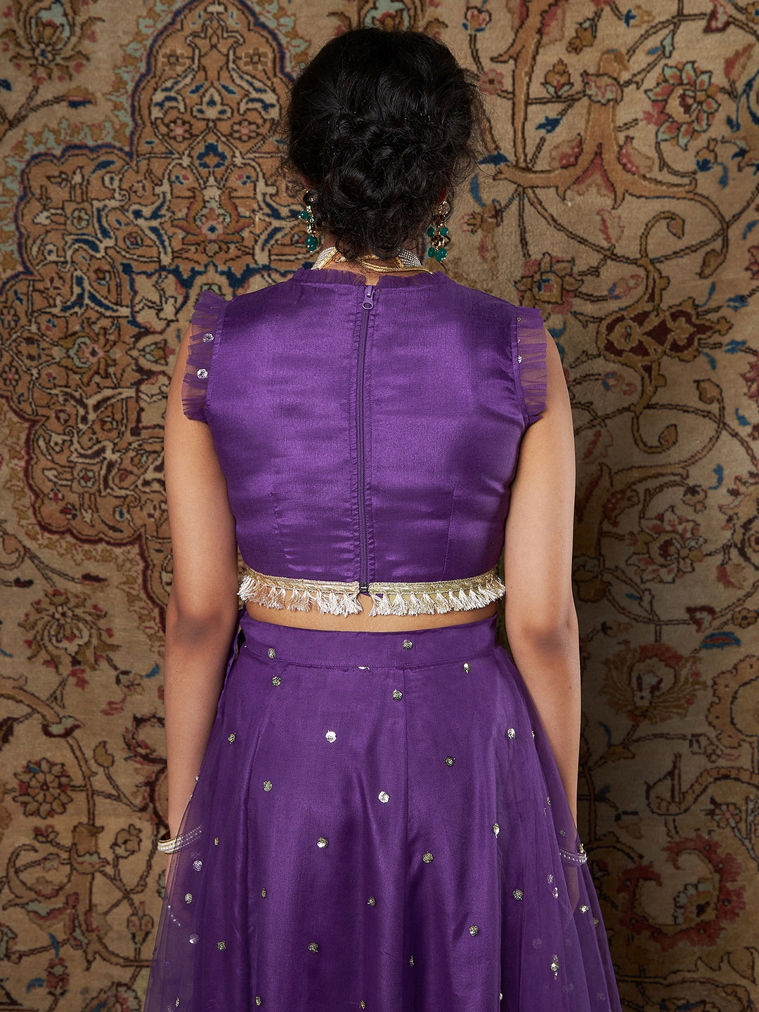 Women's Purple Satin Sleeveless Crop Top - Lyush