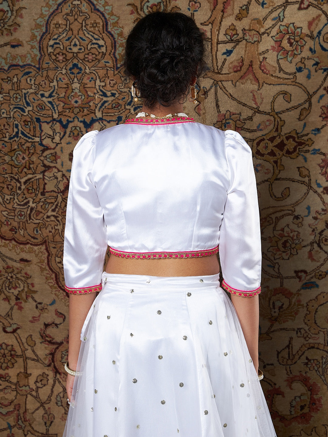 Women's White Satin Lace Detail Crop Top - Lyush