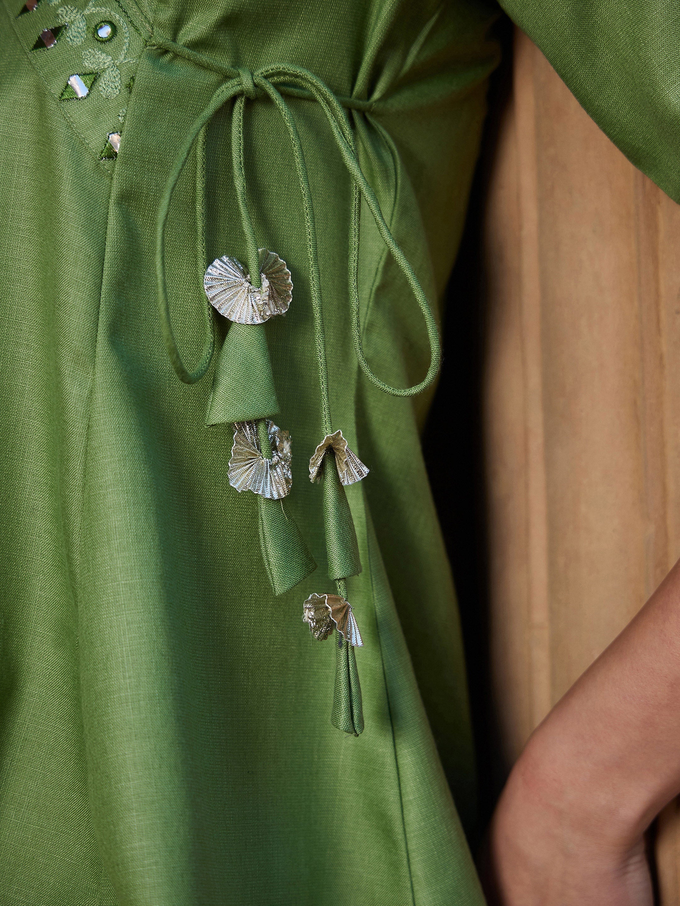 Women's Green Embroidered Angrakha Top - SASSAFRAS