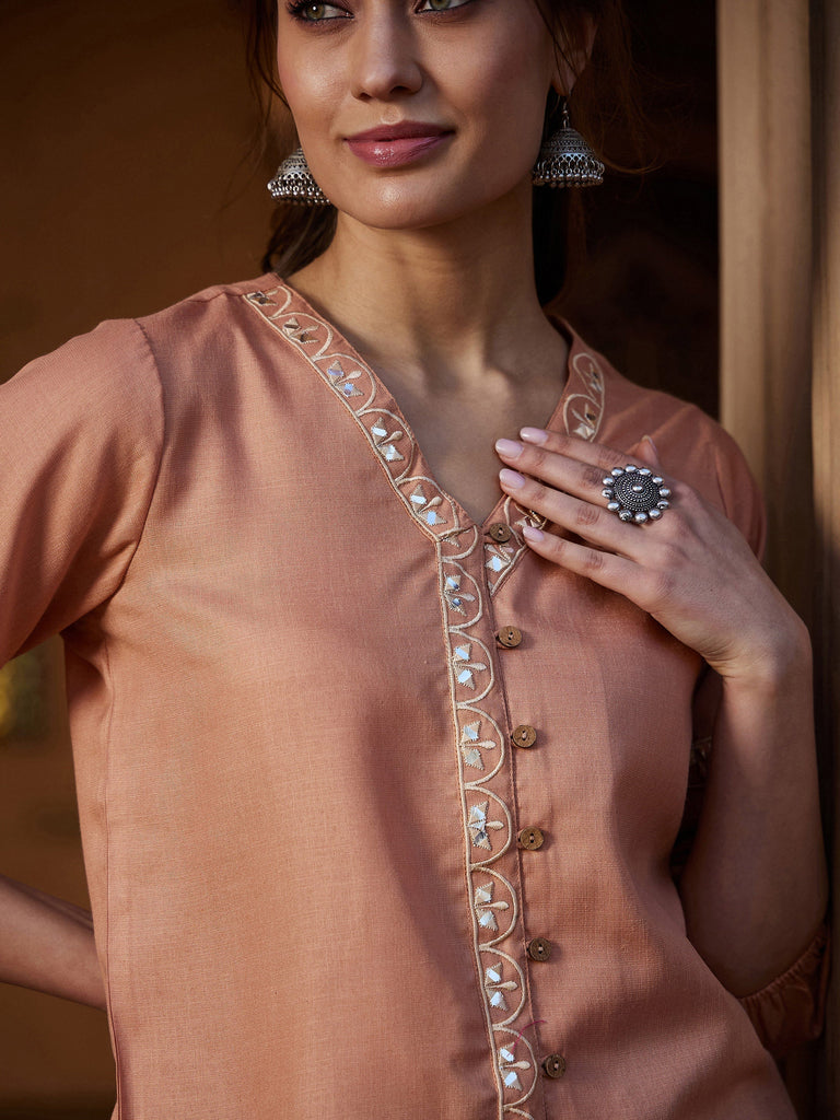 Women's Peach Scalloped Embroidered Top