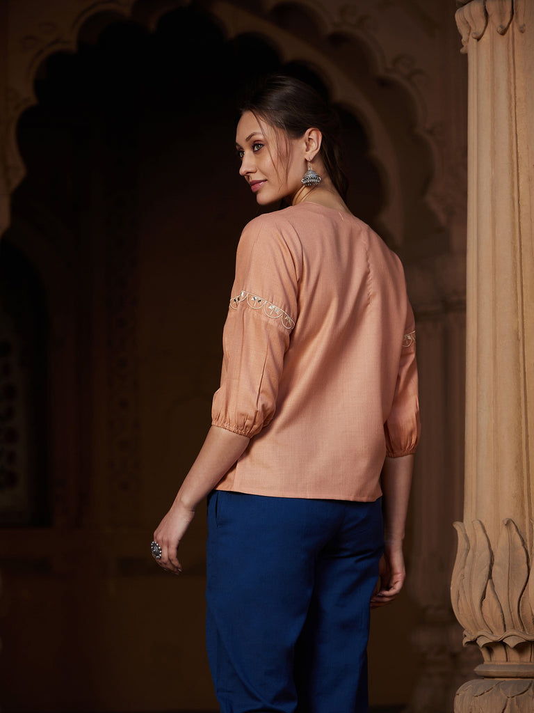 Women's Peach Scalloped Embroidered Top
