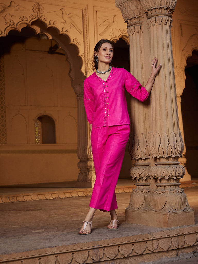 Women's Fuchsia Scalloped Embroidered Top