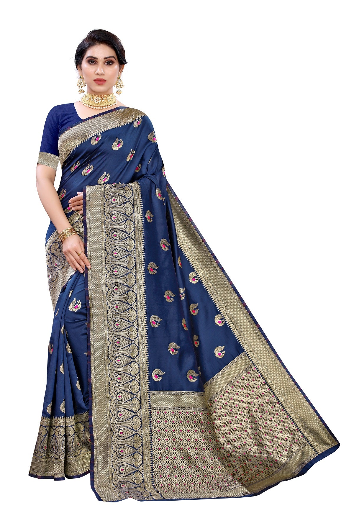 Women's Banarasi Jacquard Weaving Blue Saree - Vamika