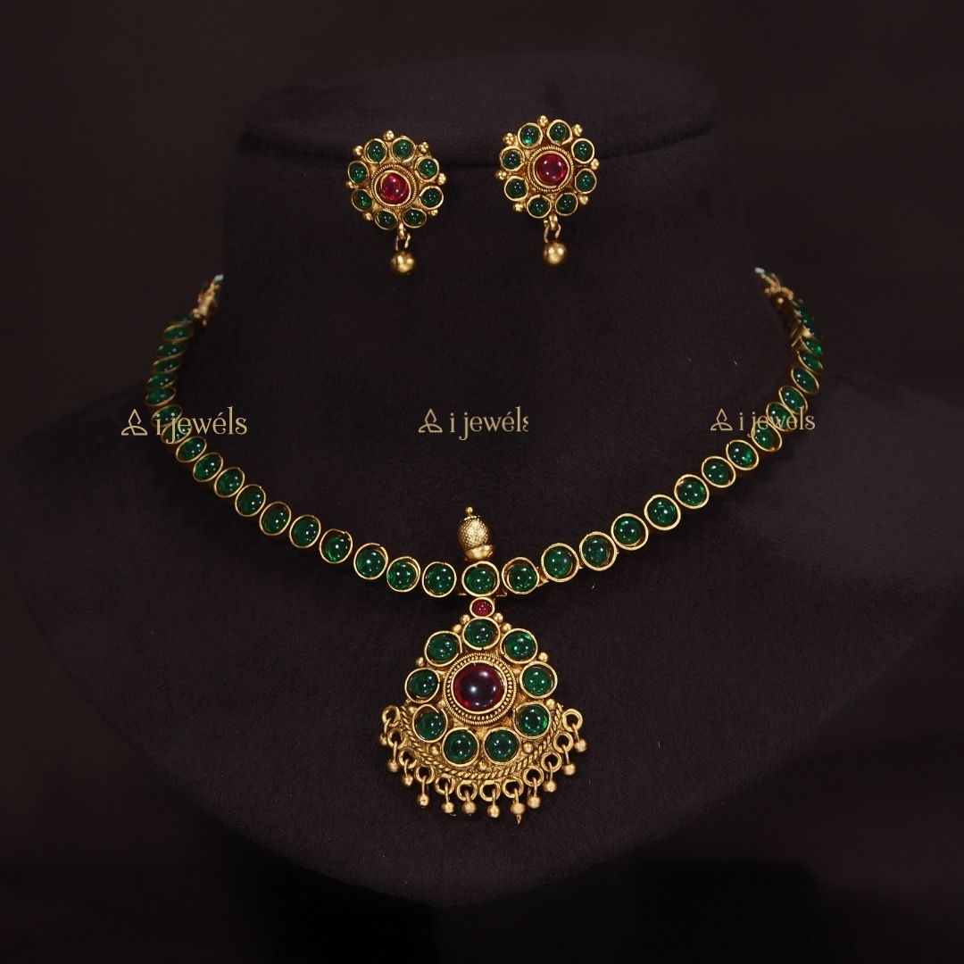 Women's 18K Gold Plated Traditional South Indian Style Necklace - I Jewels