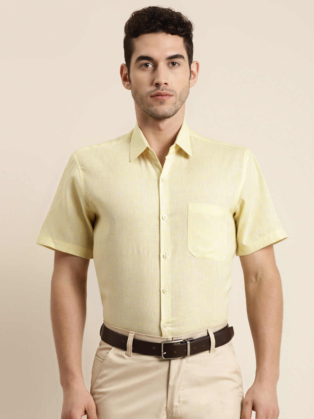 Men's Cotton Blend Lemon Half sleeves Casual Shirt