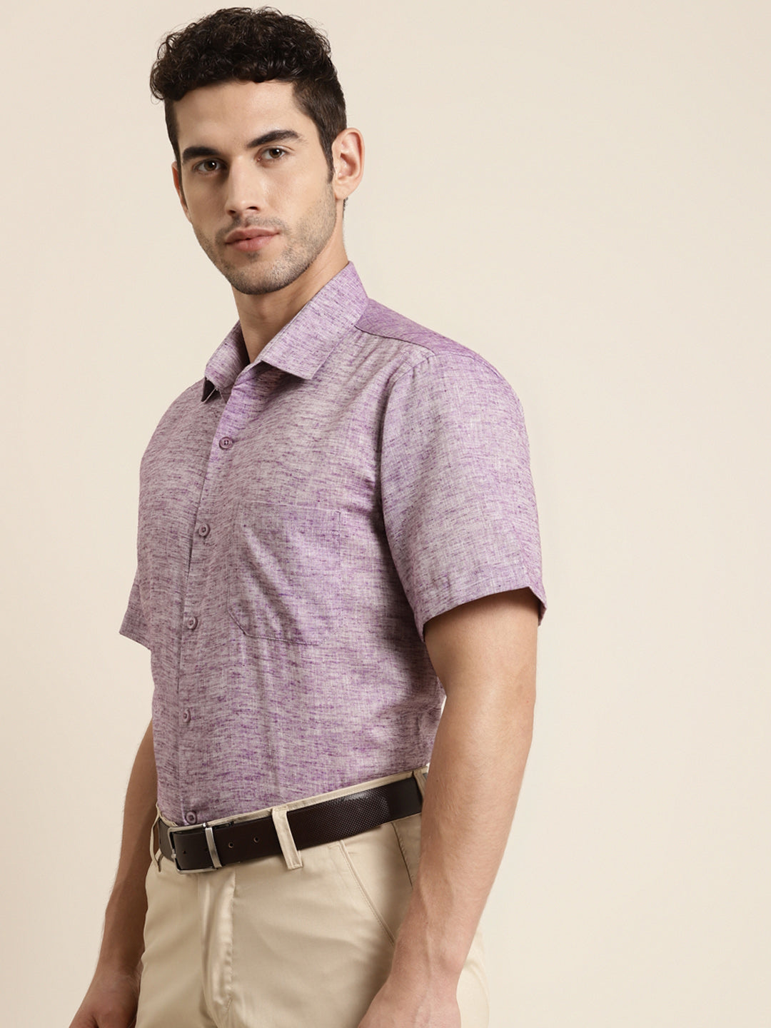 Men's Cotton Blend Purpal Half sleeves Casual Shirt