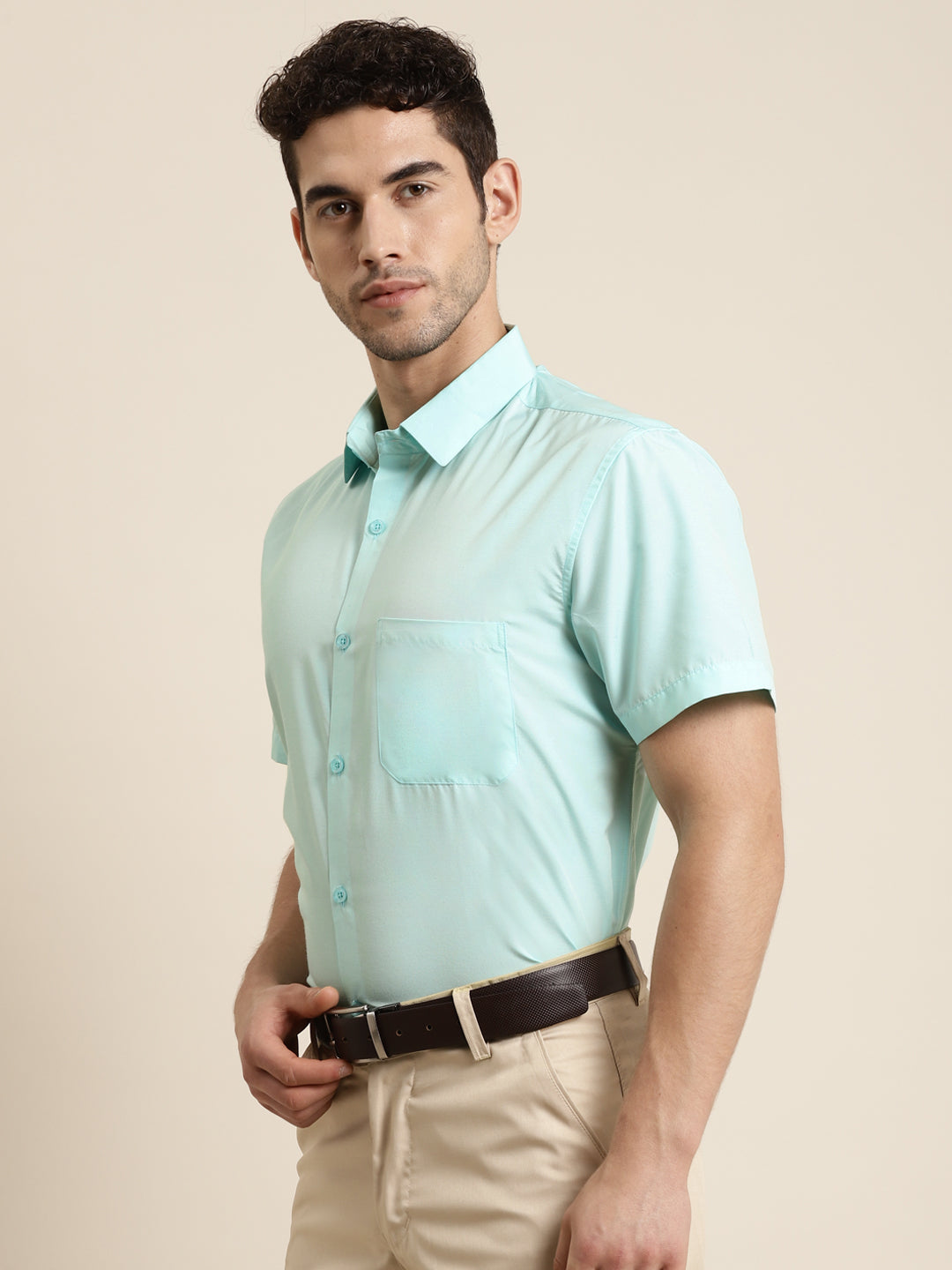 Men's Cotton Light Green Half sleeves Casual Shirt