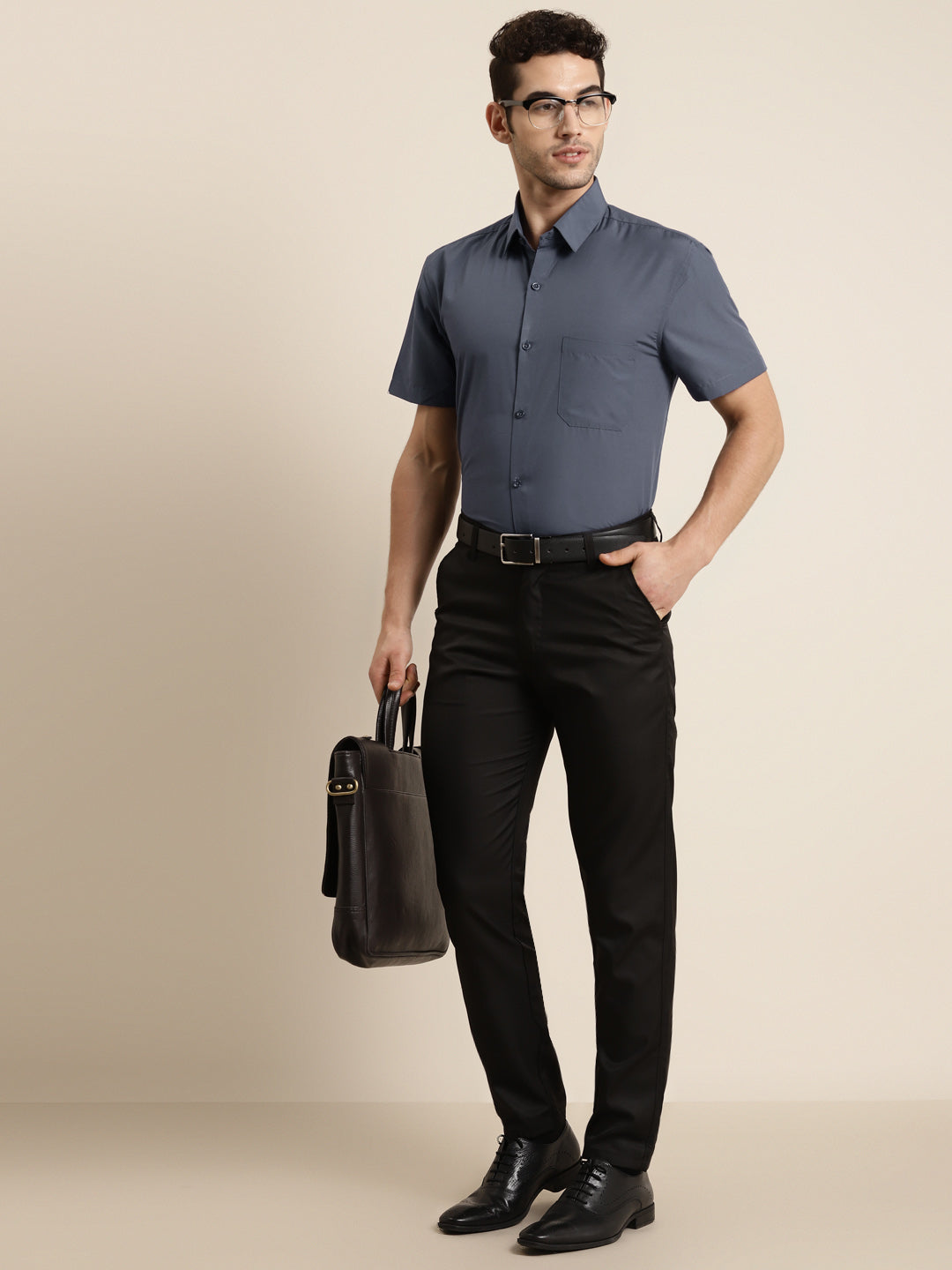 Men's Cotton Charcoal Grey Half sleeves Casual Shirt