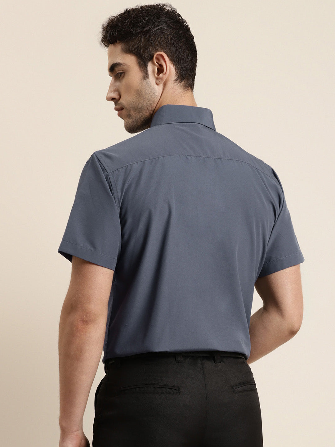 Men's Cotton Charcoal Grey Half sleeves Casual Shirt