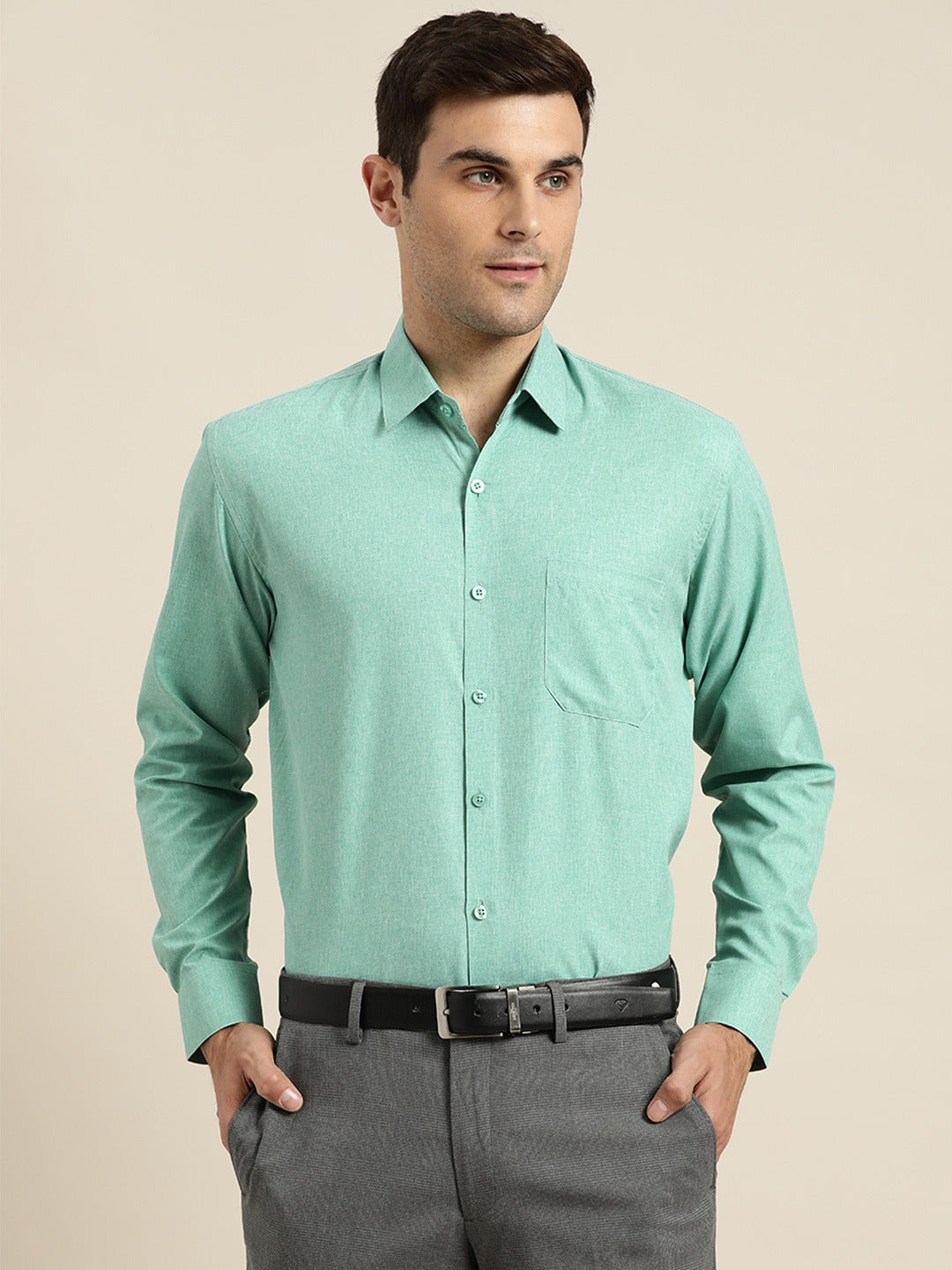Men's Cotton Sea Green Formal Classic Shirt - Sojanya