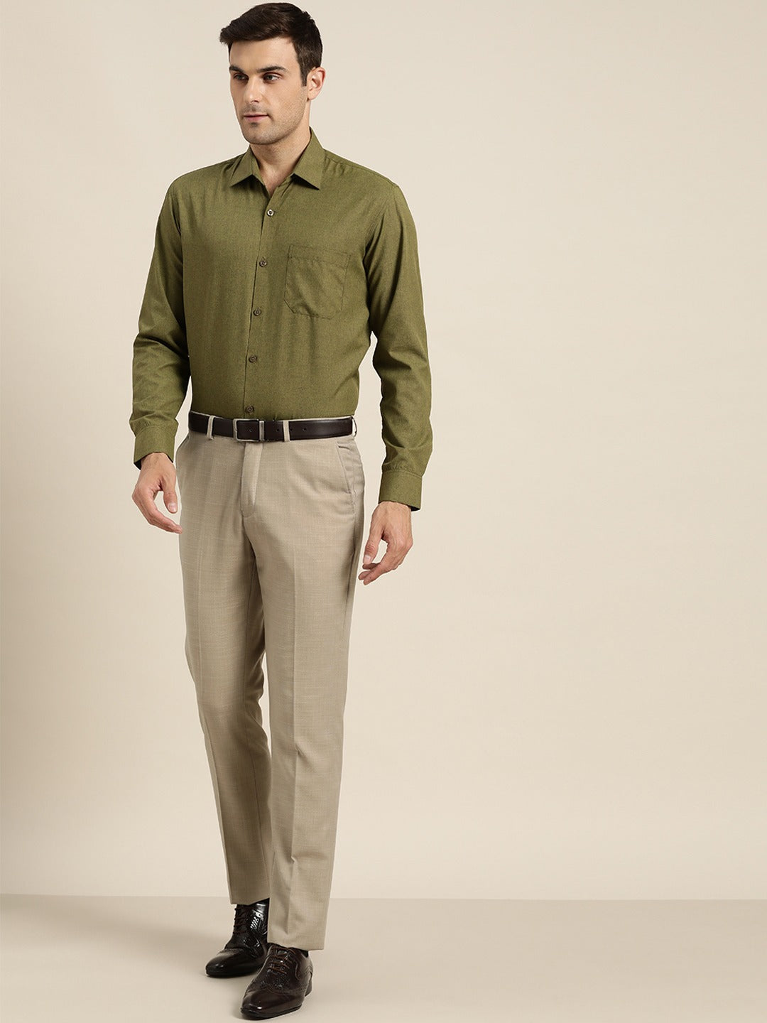 Men's Cotton Olive Green Casual Shirt