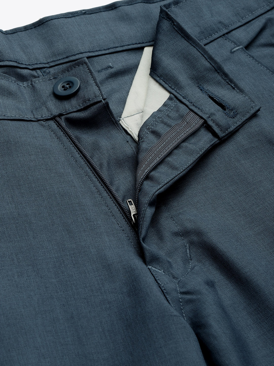 Men's Cotton Blend Teal Blue Solid Casual Trouser - Sojanya