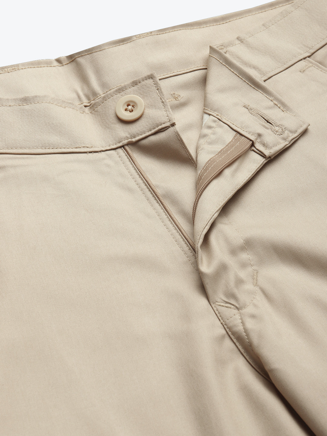 Men's Cotton Blend Beige Solid Casual Trouser - Sojanya