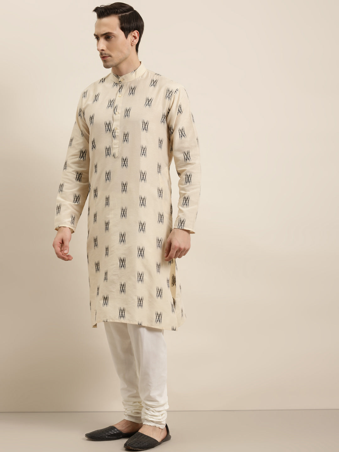 Men's Cotton Beige & Black Churidar Pyjama Set - Sojanya
