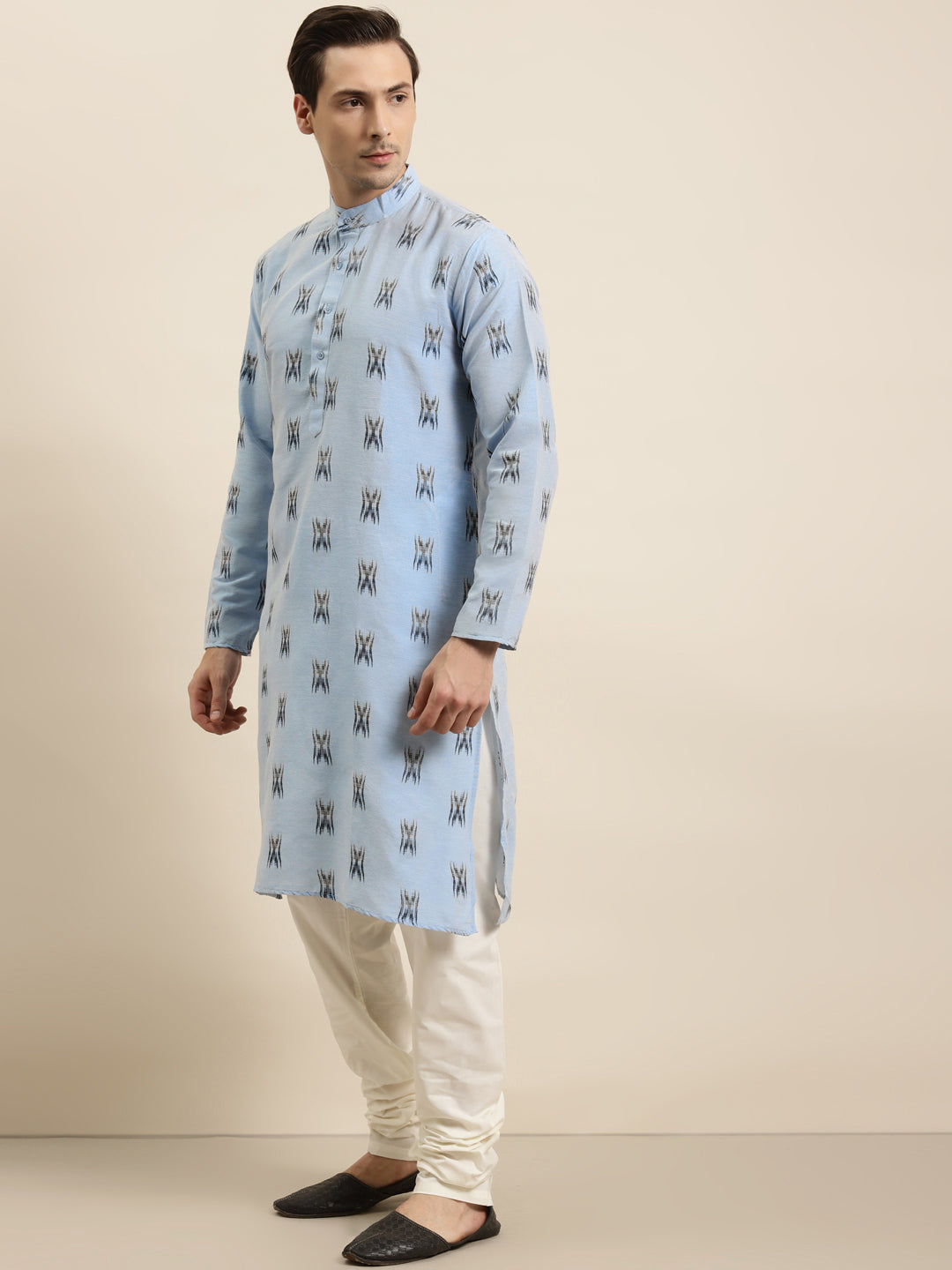 Men's Cotton Blue & Black Churidar Pyjama Set - Sojanya