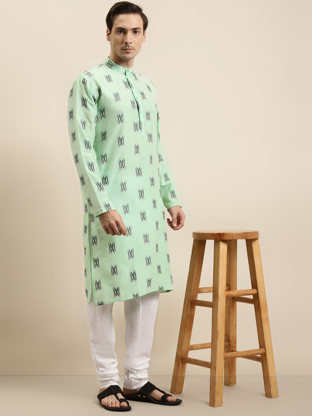 Men's Cotton Green & Black Churidar Pyjama Set - Sojanya