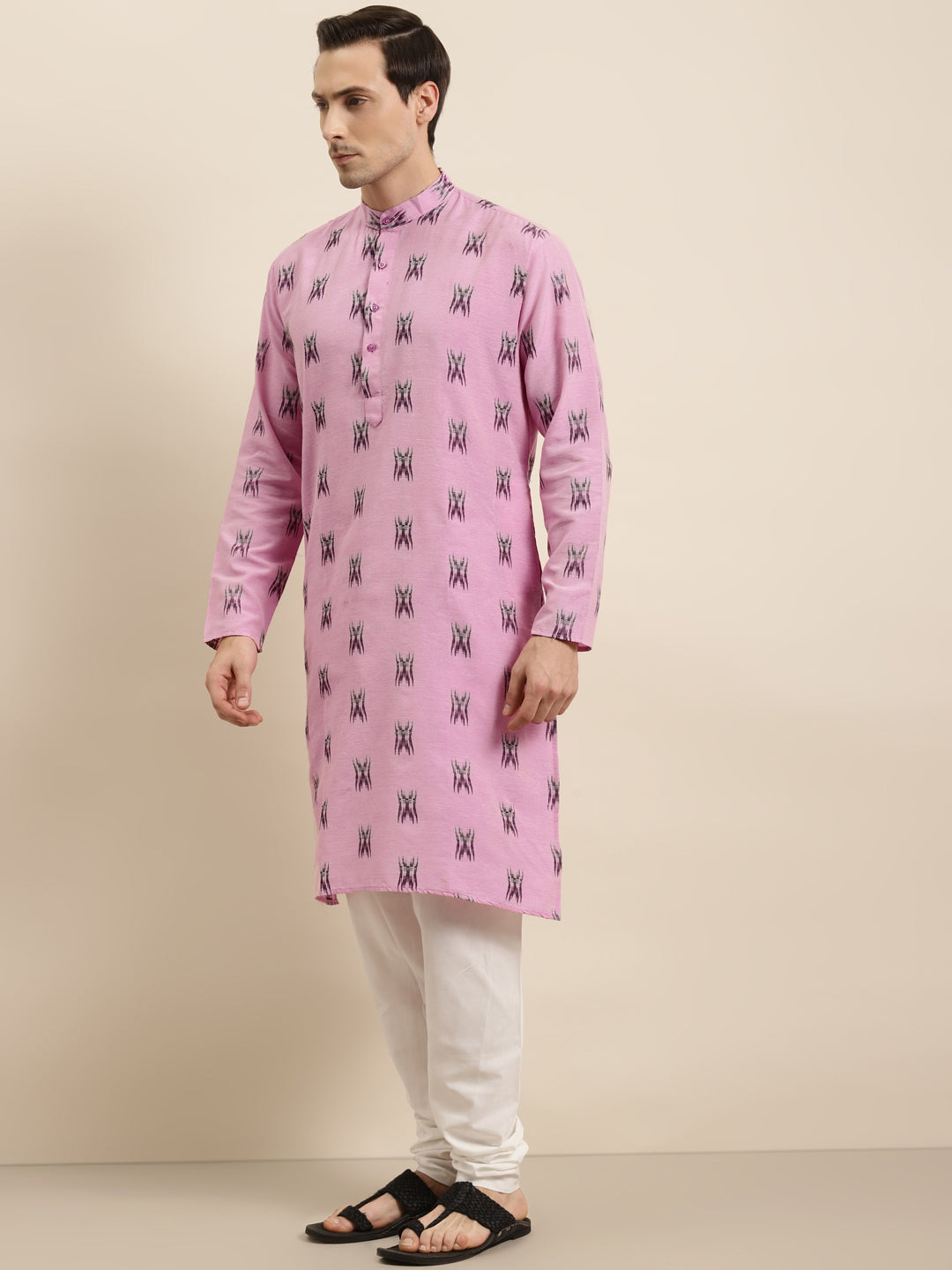 Men's Cotton Pink & Black Churidar Pyjama Set - Sojanya
