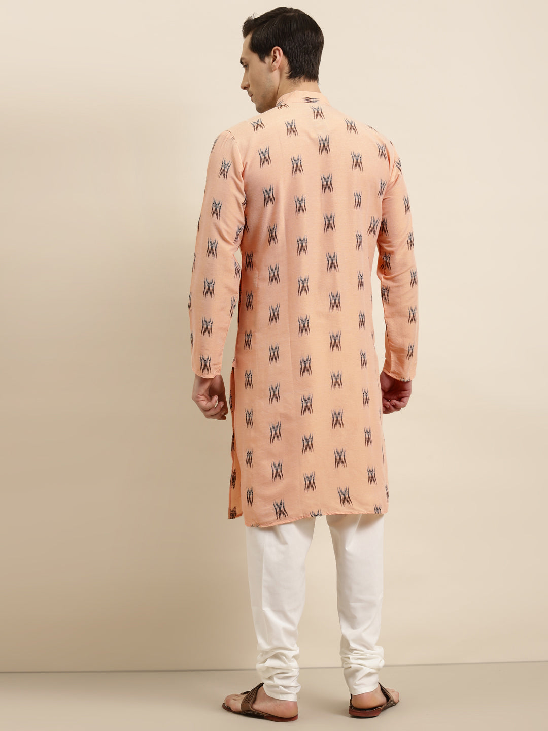 Men's Cotton Light Peach & Black Churidar Pyjama Set - Sojanya