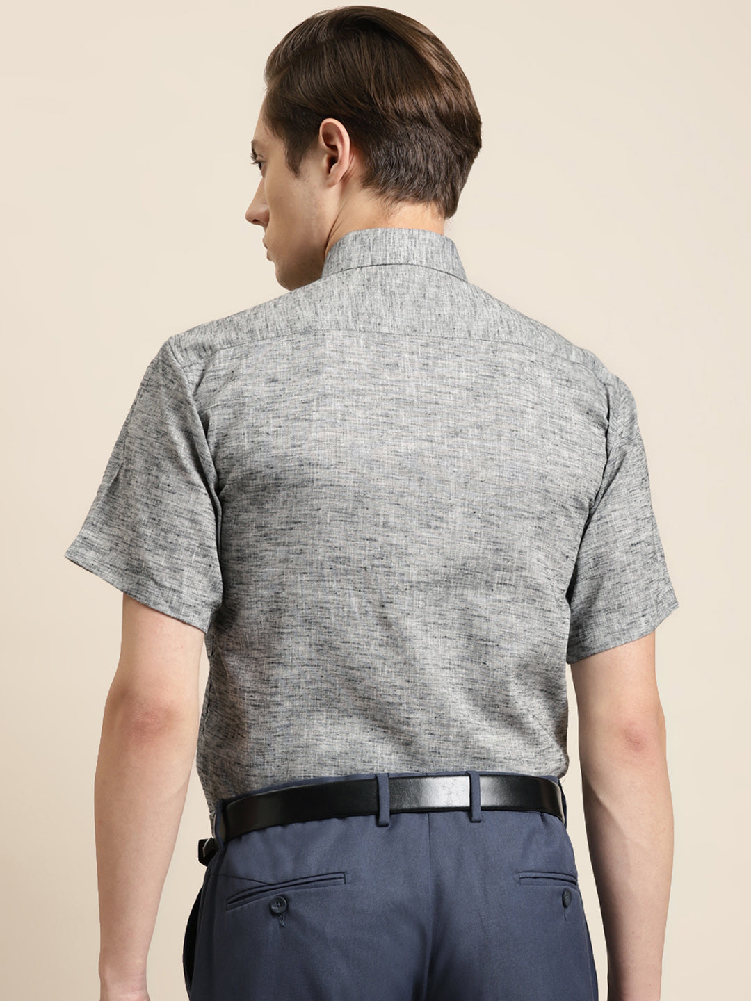 Men's Cotton Blend Grey Classic Formal Shirt - Sojanya