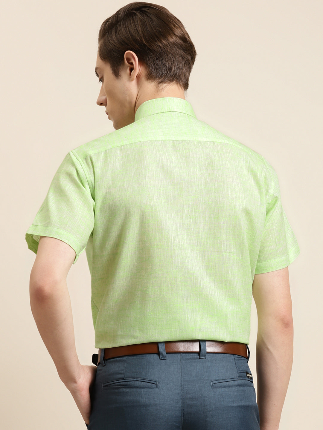 Men's Cotton Blend Lime Green Classic Formal Shirt - Sojanya
