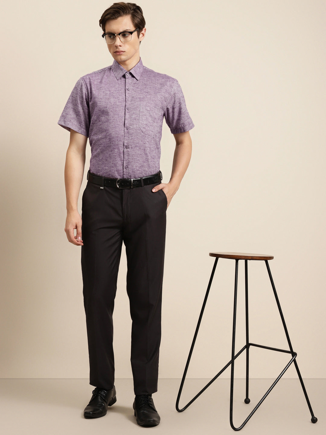 Men's Cotton Blend Purple Classic Formal Shirt - Sojanya