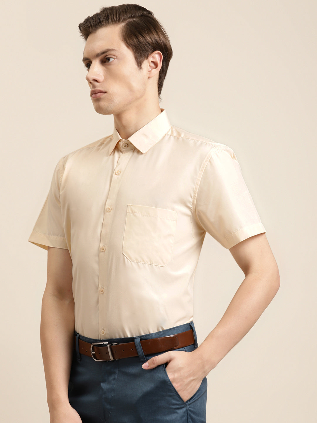 Men's Cotton Tan Classic Formal Shirt - Sojanya