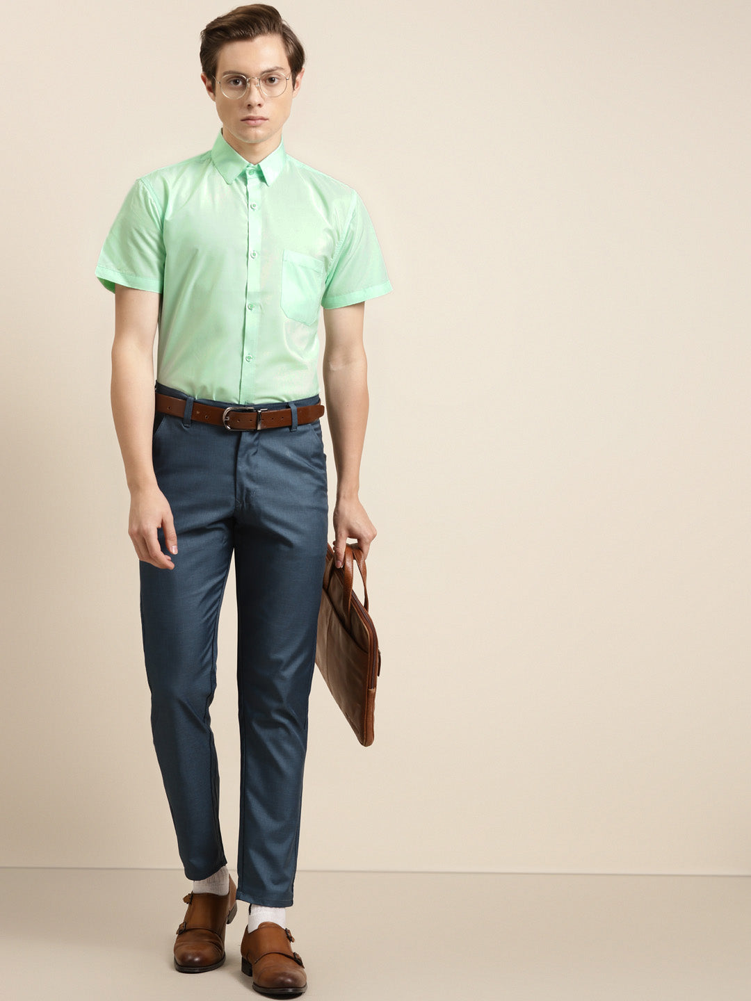 Men's Cotton Sea Green Classic Formal Shirt - Sojanya
