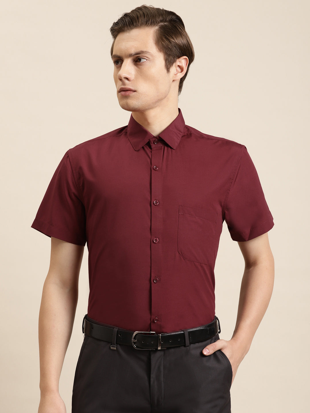Men's Cotton Maroon Classic Formal Shirt - Sojanya