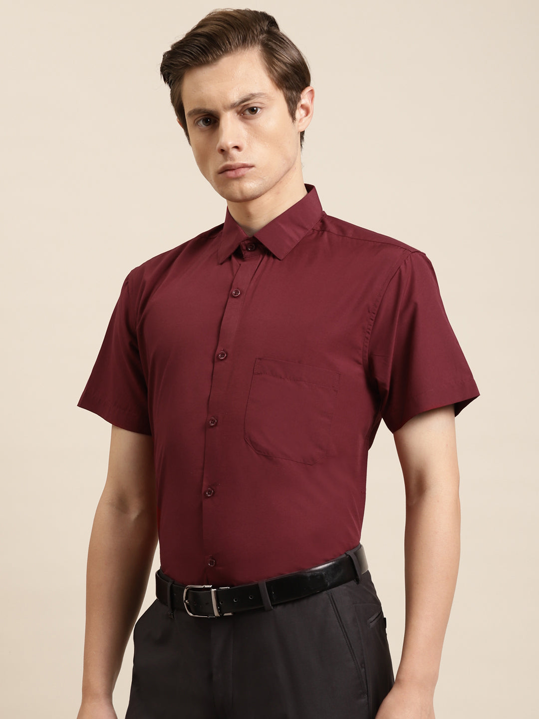 Men's Cotton Maroon Classic Formal Shirt - Sojanya