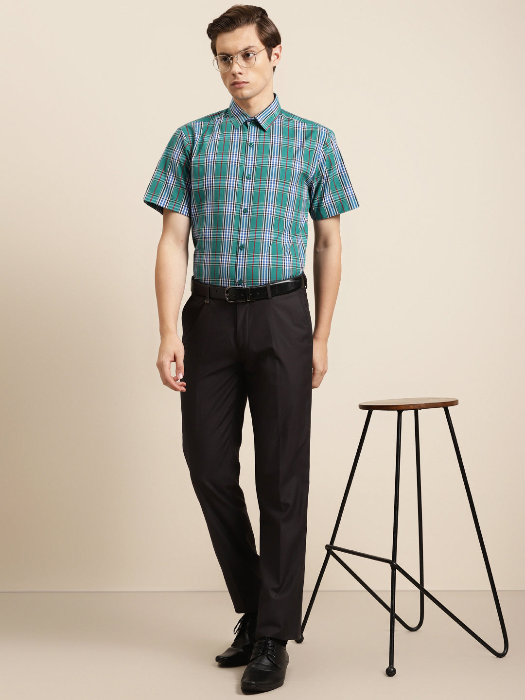 Men's Cotton Green & Blue Formal Shirt - Sojanya