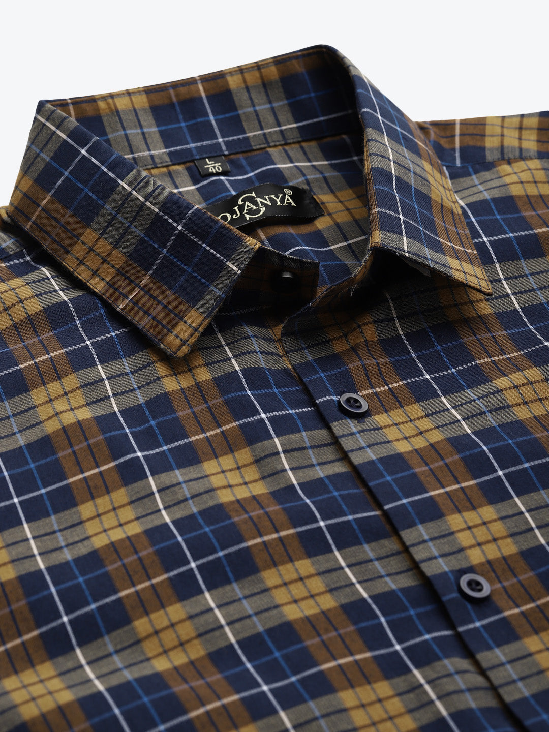 Men's Cotton Navy & Mustard Formal Shirt - Sojanya
