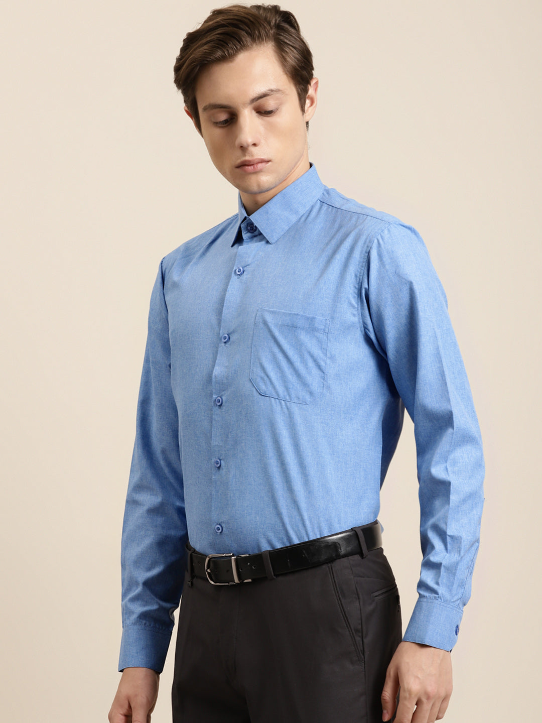 Men's Cotton Blue Formal Classic Shirt - Sojanya