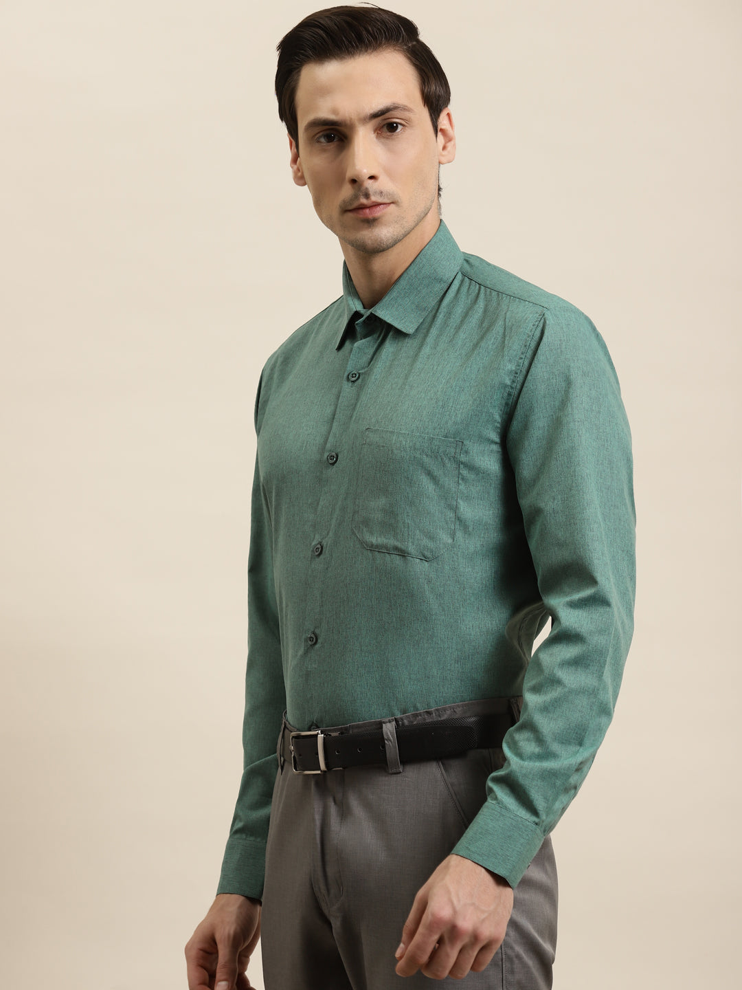 Men's Cotton Bottle Green Formal Classic Shirt - Sojanya