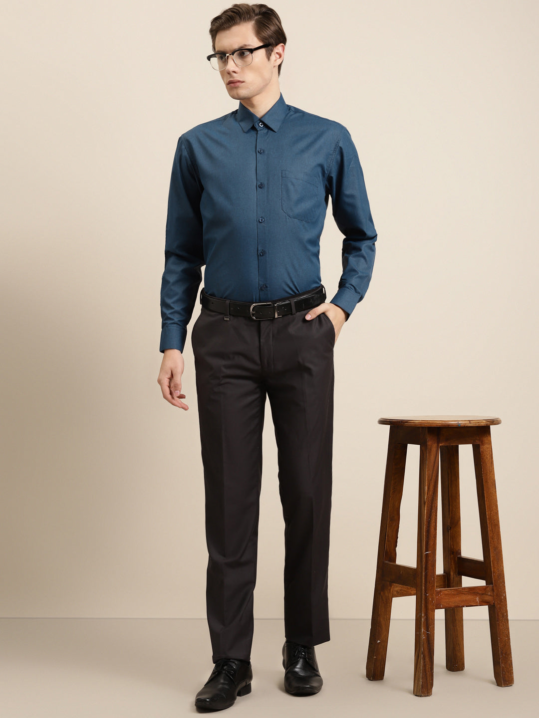 Men's Cotton Navy Blue Formal Classic Shirt - Sojanya