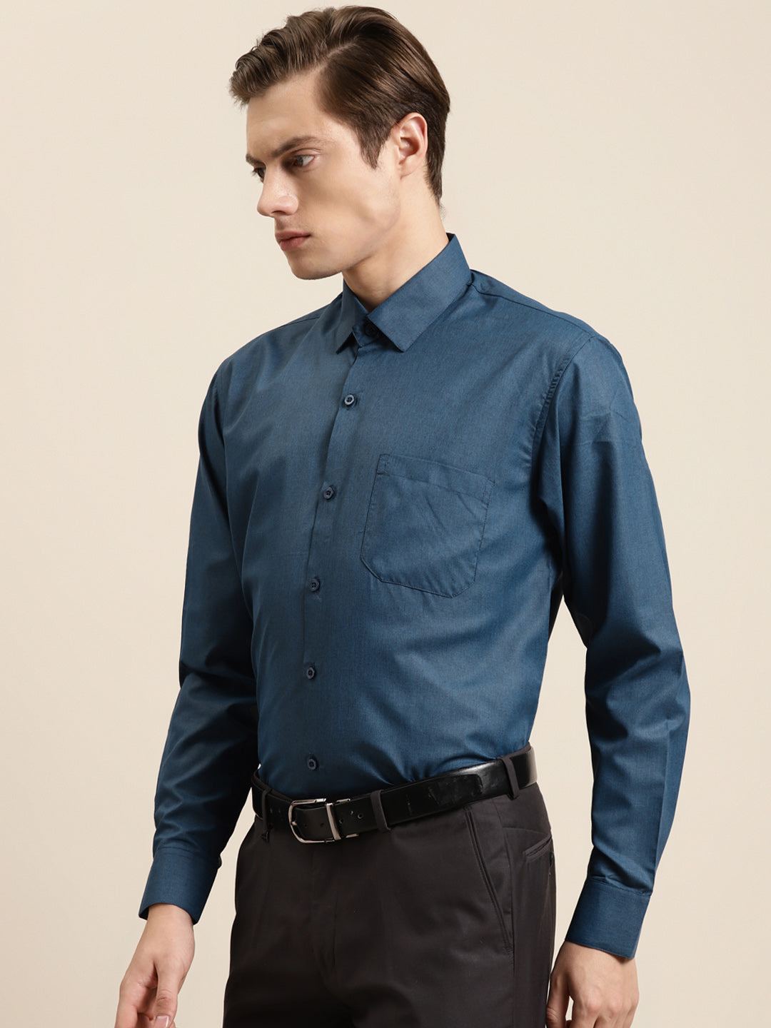 Men's Cotton Navy Blue Formal Classic Shirt - Sojanya