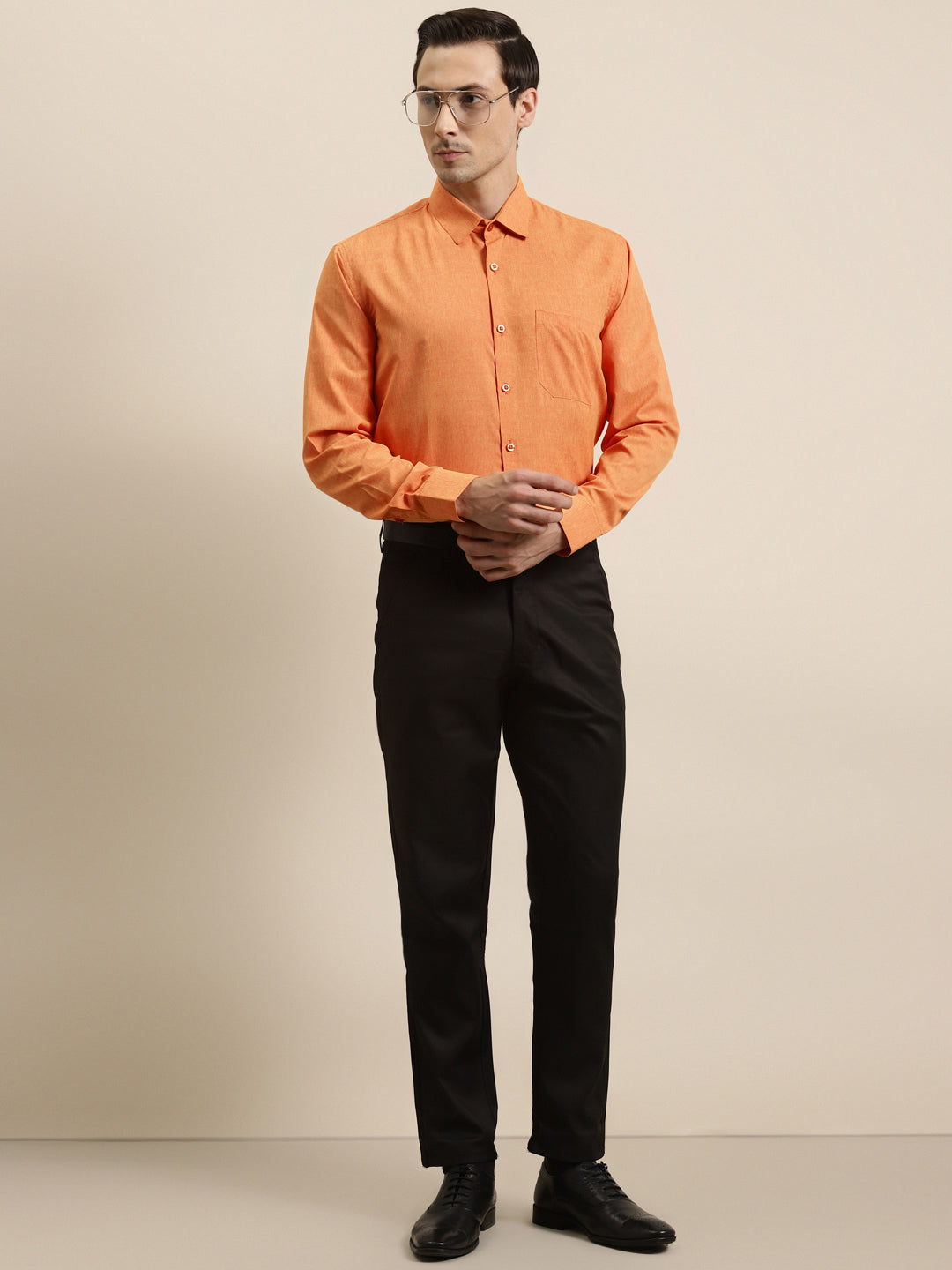 Men's Cotton Orange Formal Classic Shirt - Sojanya