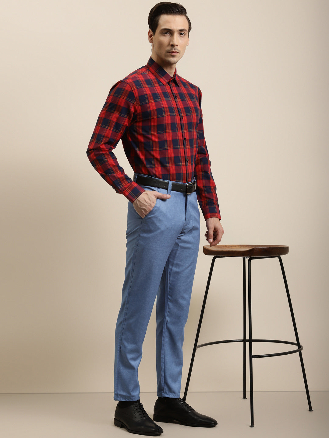 Men's Cotton Blend Sky Blue Solid Trouser - Sojanya